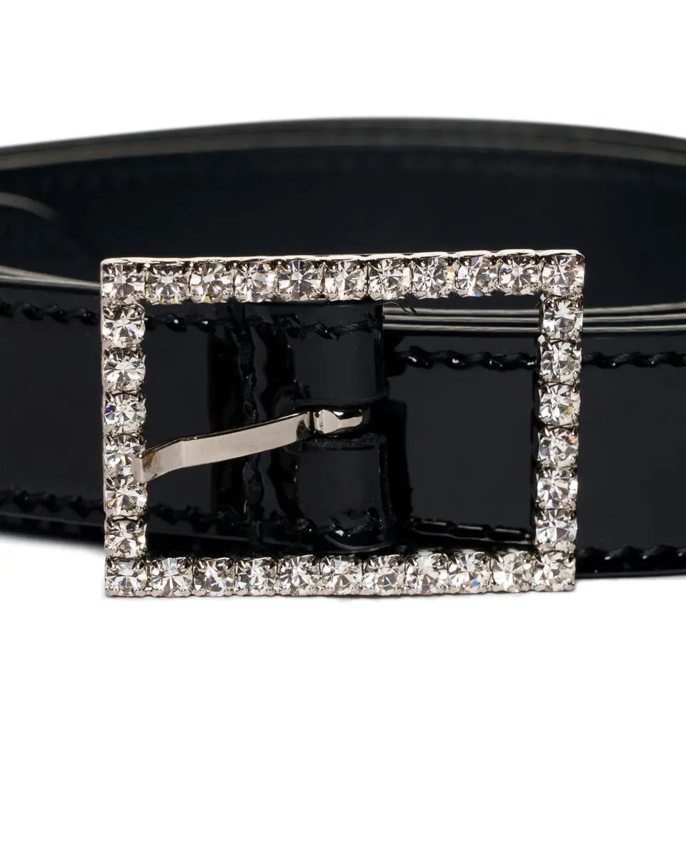 Saint Laurent crystal-embellished patent leather belt