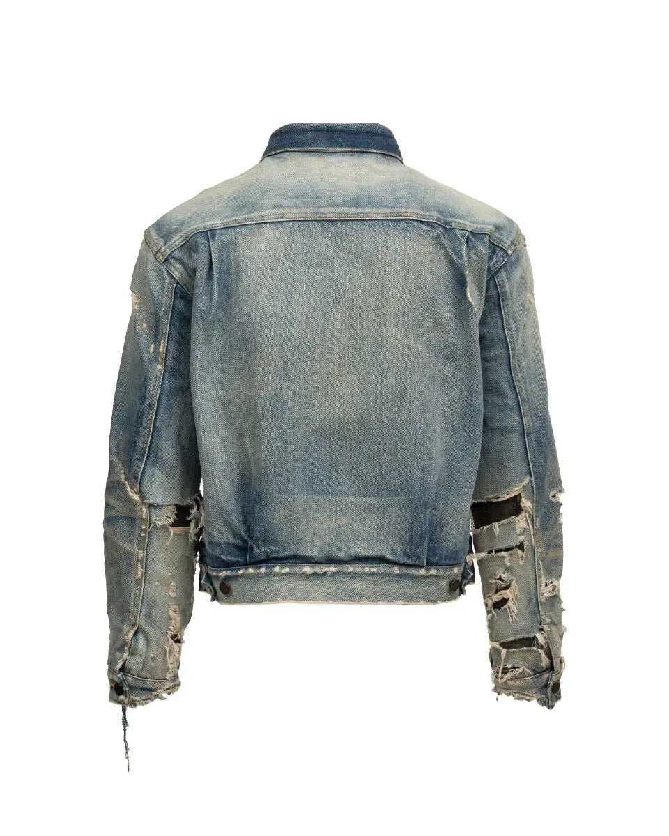Saint Laurent distressed-effect faded denim jacket