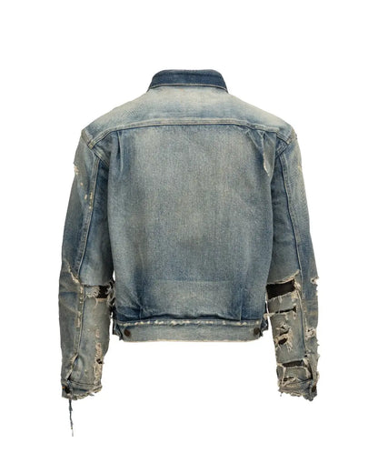 Saint Laurent distressed-effect faded denim jacket Saint Laurent
