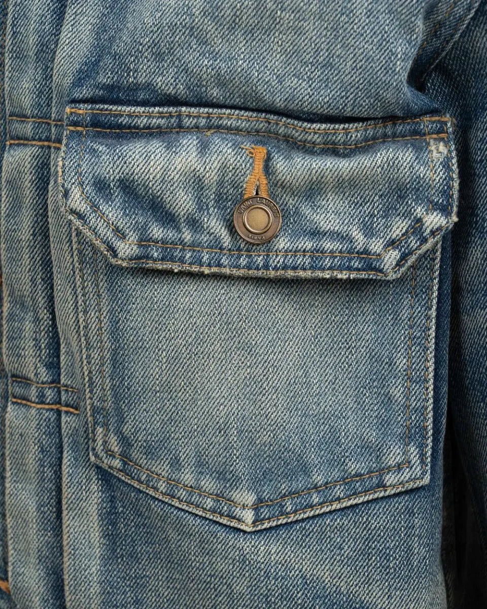 Saint Laurent distressed-effect faded denim jacket Saint Laurent