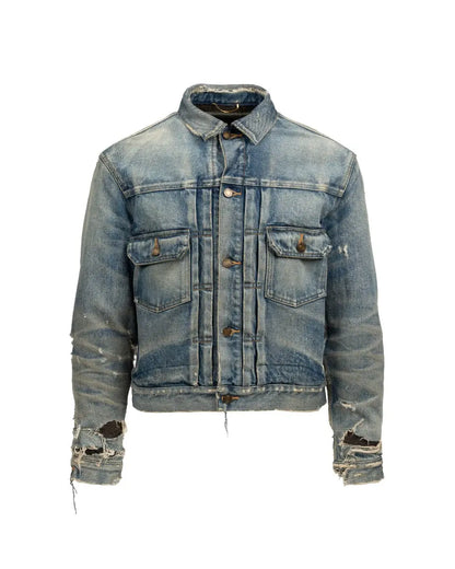 Saint Laurent distressed-effect faded denim jacket Saint Laurent