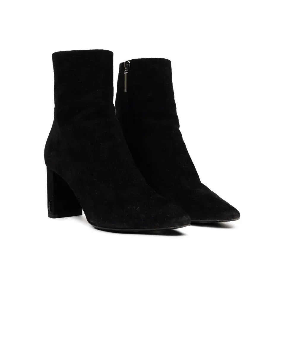 Saint Laurent Lou 70 pin-logo suede ankle boots