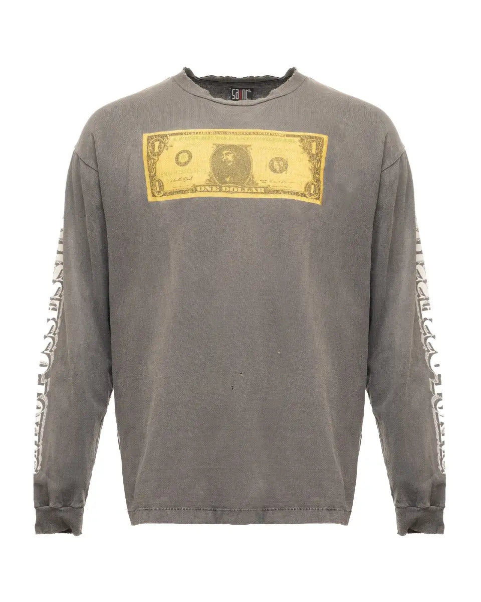 Saint Michael "Money Anxiety" washed grey long sleeve t-shirt Saint Michael