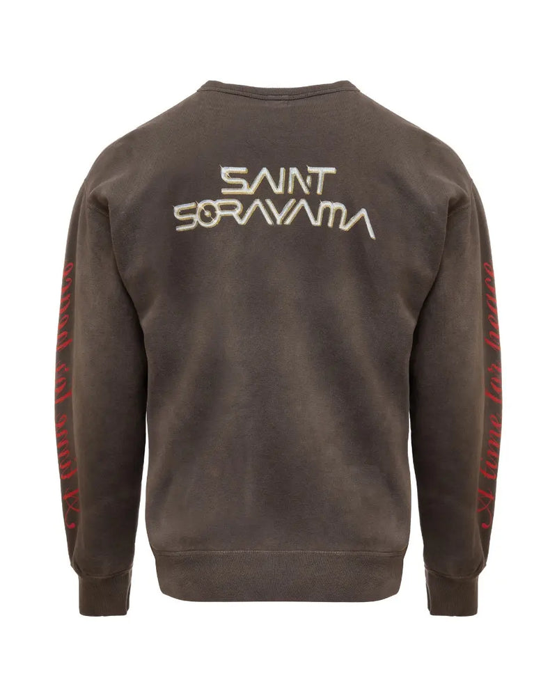 Saint Michael x Hajime Sorayama graphic washed grey crewneck sweater thumbnail