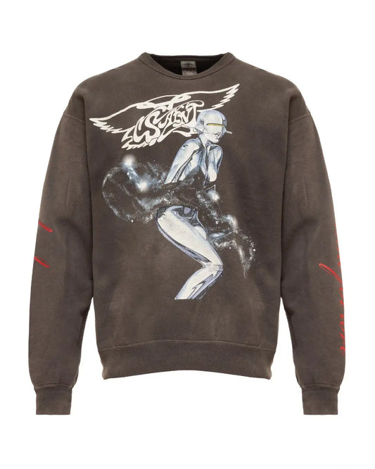 Saint Michael x Hajime Sorayama graphic washed grey crewneck sweater Saint Michael