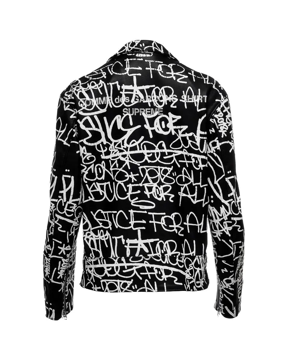 Supreme x COMME des GARÇONS SHIRT x Schott Perfecto graffiti painted leather biker jacket