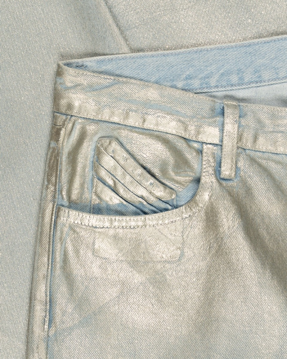 The Attico metallic coated straight-leg denim pants The Attico