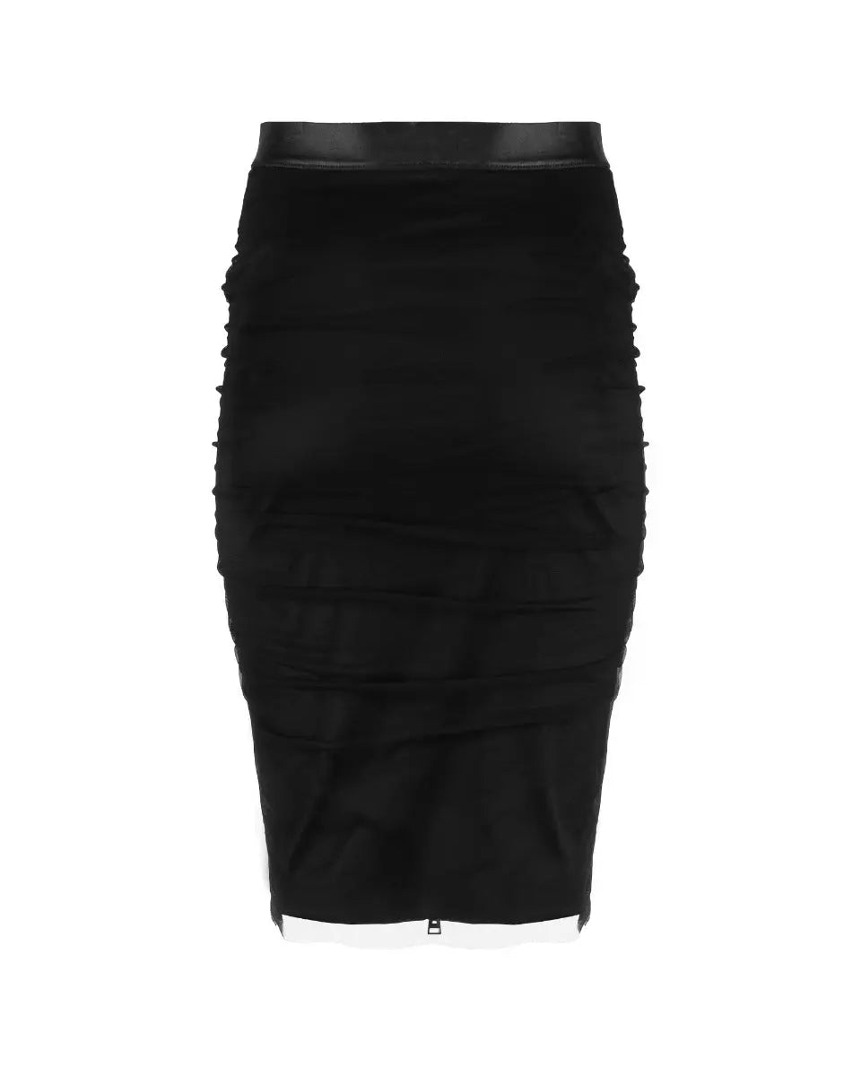 Tom Ford black tulle ruched pencil skirt Tom Ford