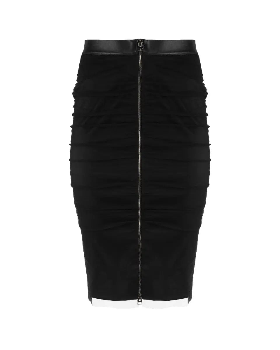 Tom Ford black tulle ruched pencil skirt