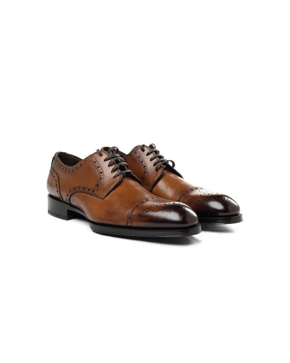 Tom Ford Edward Med Cap Wing brown leather derby