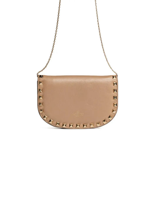 Valentino Garavani Rockstud powder beige crossbody mini saddle bag Valentino