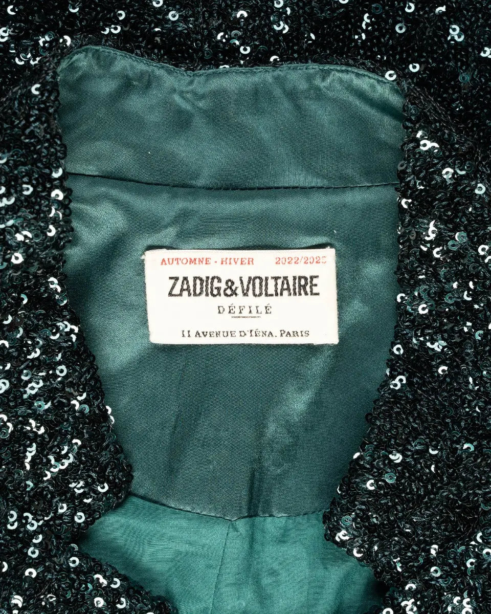 Zadig & Voltaire green sequin-embellished blazer jacket