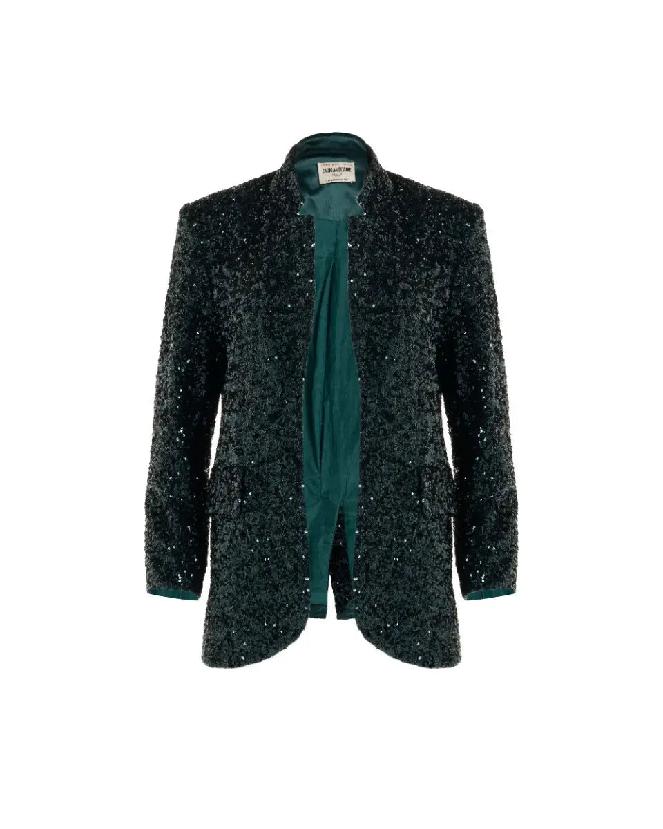 Zadig & Voltaire green sequin-embellished blazer jacket