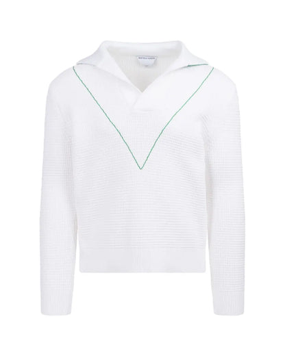 Bottega Veneta Salon 03 collared v-stitch white sweater Bottega Veneta