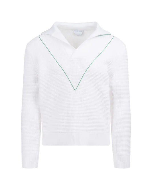 Bottega Veneta Salon 03 collared v-stitch white sweater Bottega Veneta